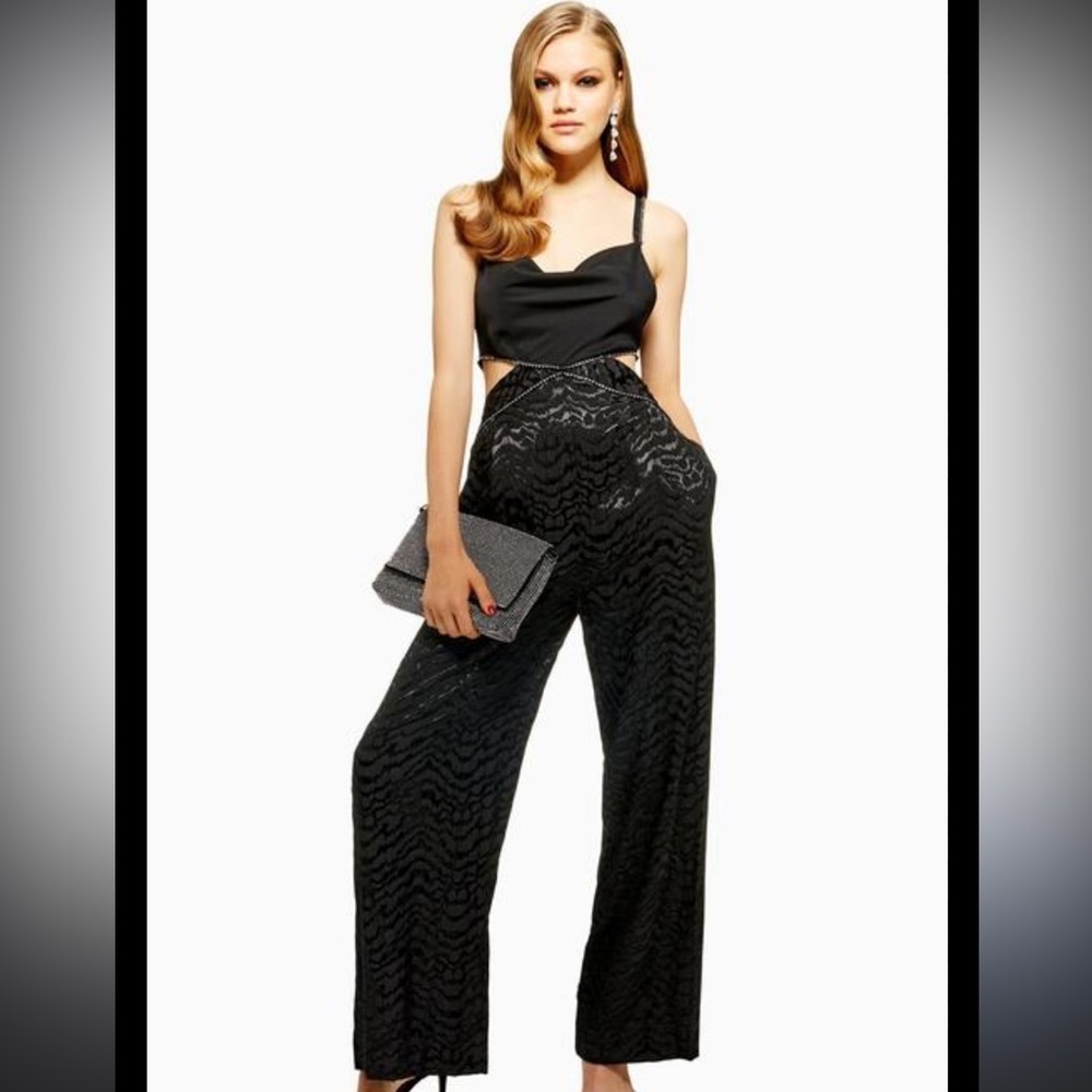 Top Shop Diamante Black Romper with Beaded Accents and side cut outs